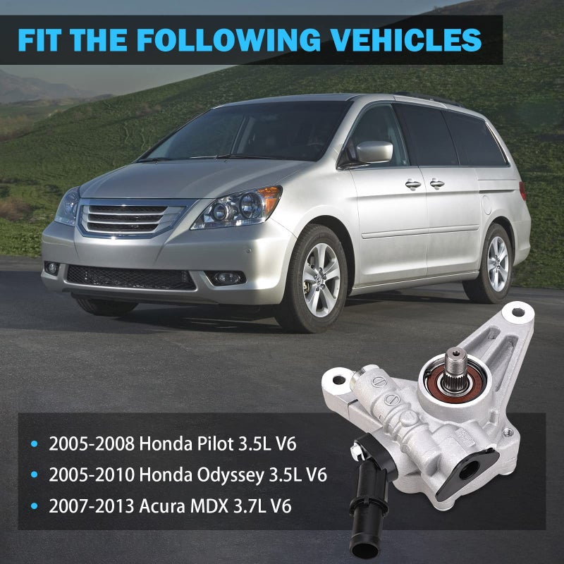 MNJWS Power Steering Pump Compatible with 2005-2008 Honda Pilot 3.5L, 2005-2010 Honda Odyssey 3.5L, 2007-2013 Acura MDX 3.7L - Replace 21-5442, 56110-RGL-A03, 56110-PVJ-A01 - Power Assist Pump Assembly - Image 2
